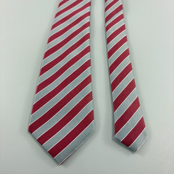 Rocket Red / Grey Striped Men's Tie 3" x 57" Vintage - Picture 2 of 3